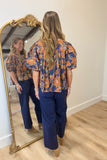 Amber Alert Floral Paisley Top Navy