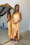 Sunkist Satin Slit Midi Dress