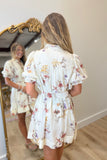 Soft Autumn Bloom Puff Sleeve Dress Cream
