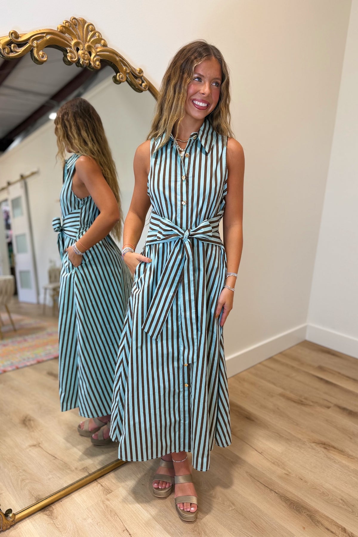 Mint Chocolate Chip Striped Midi Dress