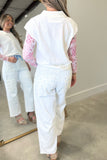Ditzy Stripe Barrel Jean Blue