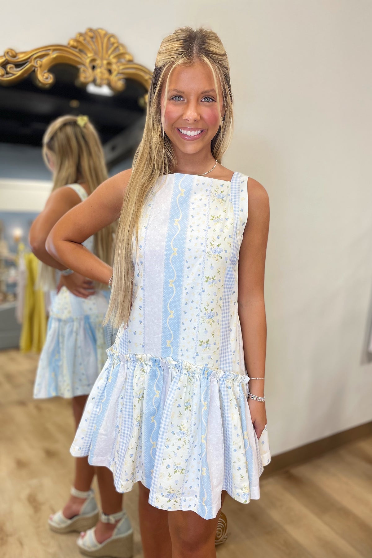 Patchwork Princess Dress Blue Floral