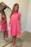 Denim Pleats Shirt Dress Watermelon