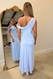 One Shoulder Sheer Maxi Dress Blue