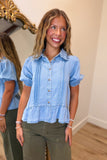 Denim Pleats Frilly Top