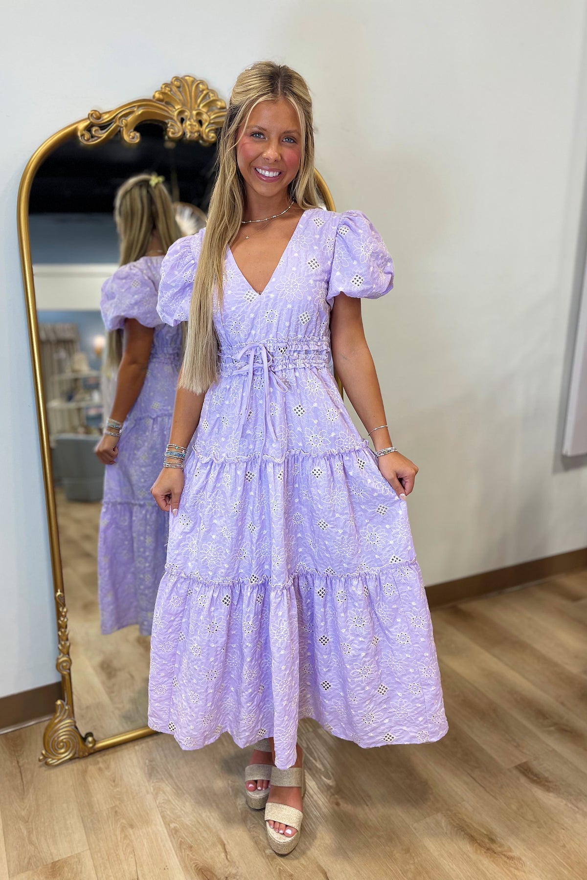 Endless Eyelet Midi Dress Lavender