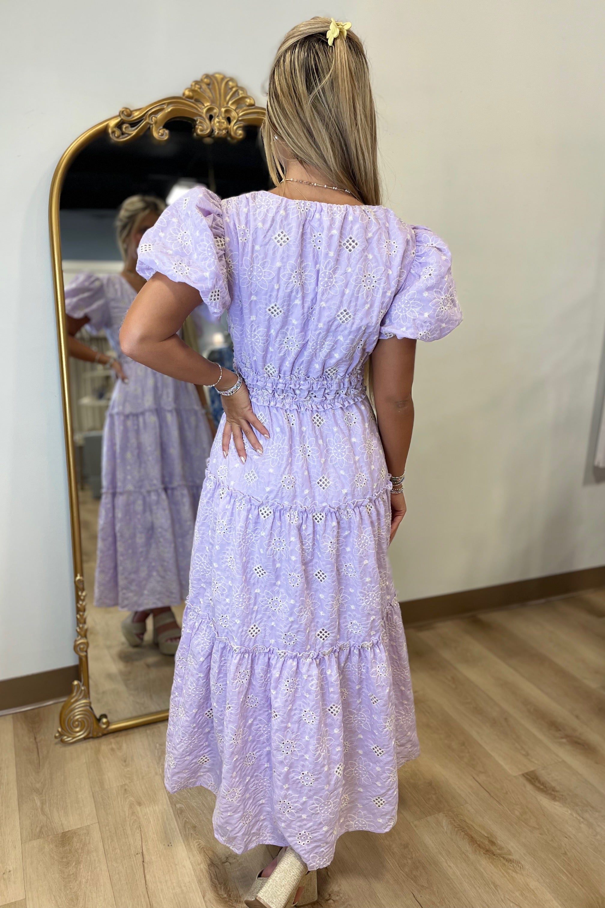 Endless Eyelet Midi Dress Lavender