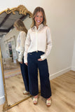 Morning Mist Pinstripe Button Down Top