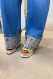 Bayeas Embroidered Cuff Jean Medium Blue