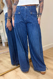 Cinched Up Wide Leg Dark Jeans
