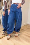Cinched Up Wide Leg Dark Jeans