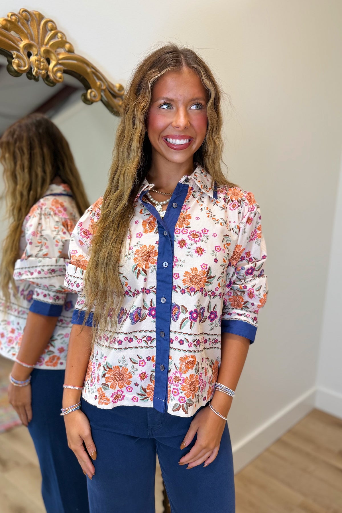 Field of Ivys Button Down Top Ecru