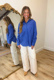 Blue Horizon Pinstripe Button Down Top