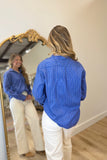 Blue Horizon Pinstripe Button Down Top