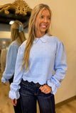 Winter Blues Scalloped Collard Sweater