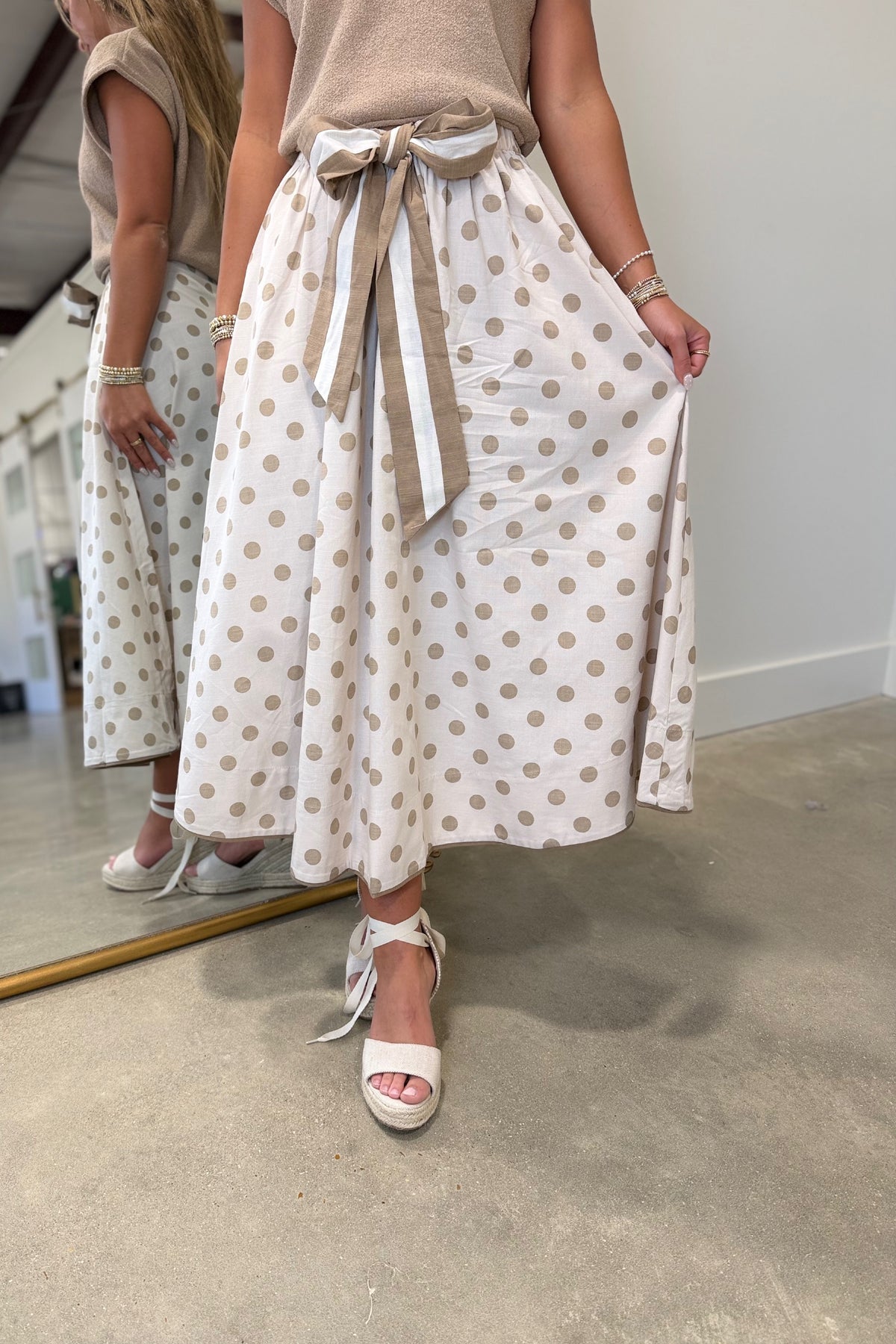 Dotted Darling Midi Skirt Beige
