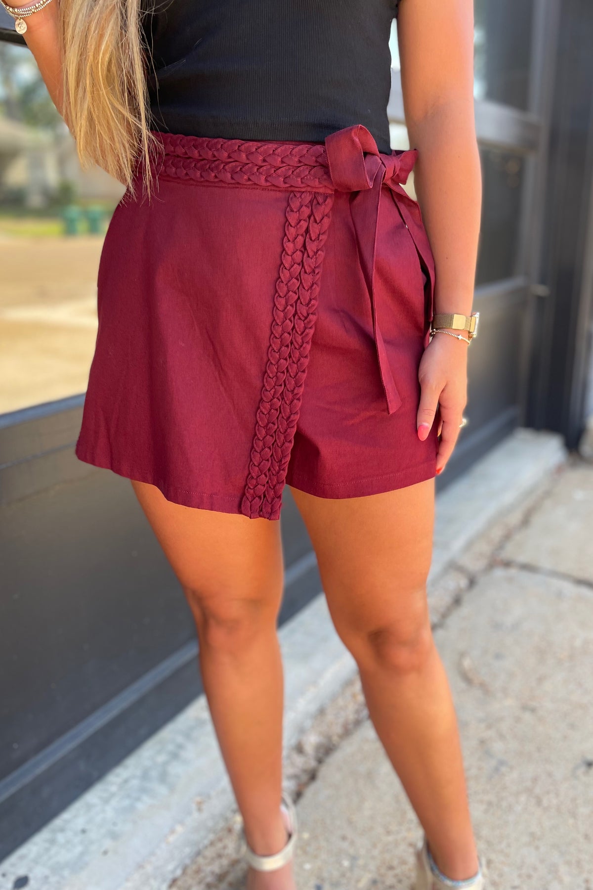 Braided Wrap Skort Maroon