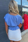 Elan V Neck Elastic Waist Top Blue
