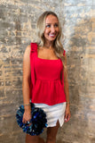 Summer Bow Shoulder Top Red