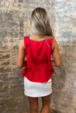Summer Bow Shoulder Top Red