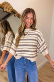Marlowe Striped Short Sleeve Sweater Cream