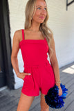 Sideline Square Neck Romper Red
