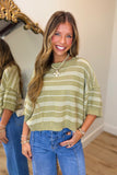 Ellis Striped Short Sleeve Sweater Green
