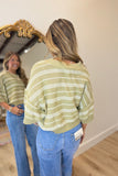 Ellis Striped Short Sleeve Sweater Green