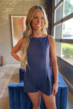 Lights out Linen Sleeveless Square Neck Romper Navy
