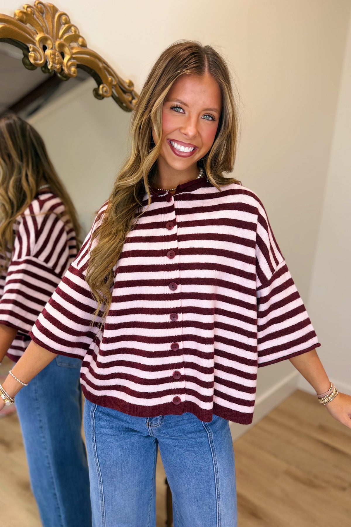 November Chill Striped Sweater Maroon Pink