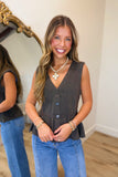 Roman Rib Knit Peplum Vest Charcoal