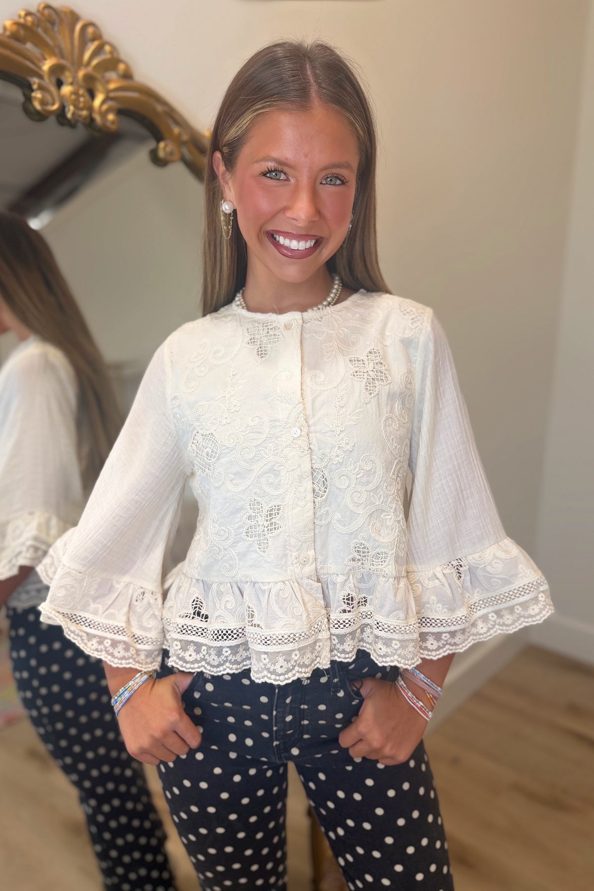 Lovely Lace Embroidered Top Cream