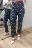 JBD Polka Dot High Rise Crop Flare Jeans Washed Black