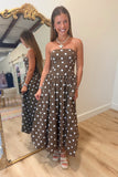 Dressy Dots Strapless Midi Dress Brown