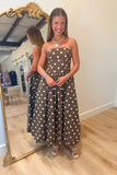 Dressy Dots Strapless Midi Dress Brown
