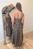 Dressy Dots Strapless Midi Dress Brown