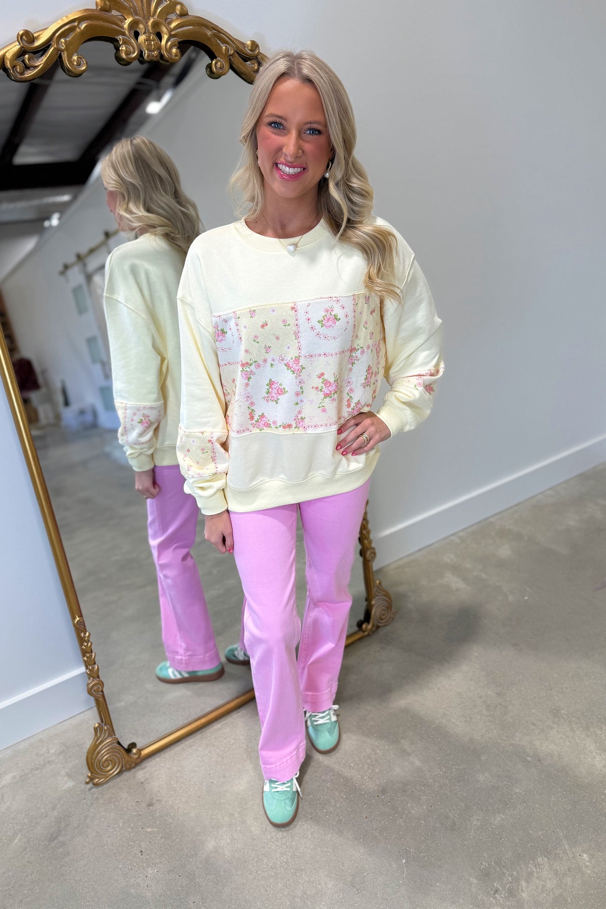 Floral Patchwork Sweatshirt Yellow