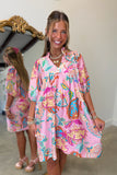 Umgee Neon Paisley Dress Pink