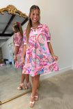 Umgee Paisley Print Banded Dress Pink