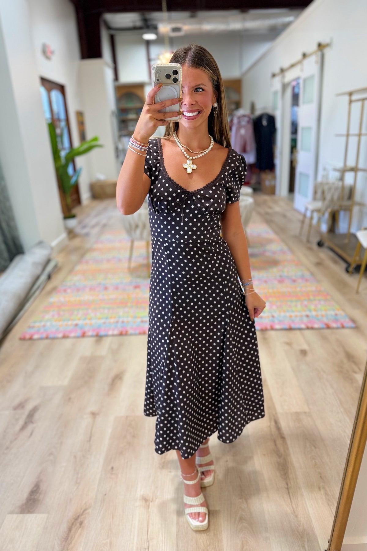 Mattie Polka Dot Long Dress Brown