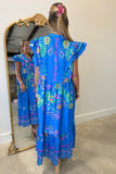 Umgee Electric Cerulean Bloom Midi Dress Blue