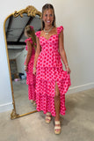 Sweetheart Spot Tiered Midi Dress Pink