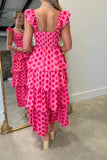 Sweetheart Spot Tiered Midi Dress Pink