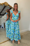 Floral Truth Tiered Maxi Dress Blue Green