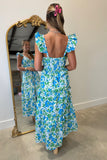 Floral Truth Tiered Maxi Dress Blue Green