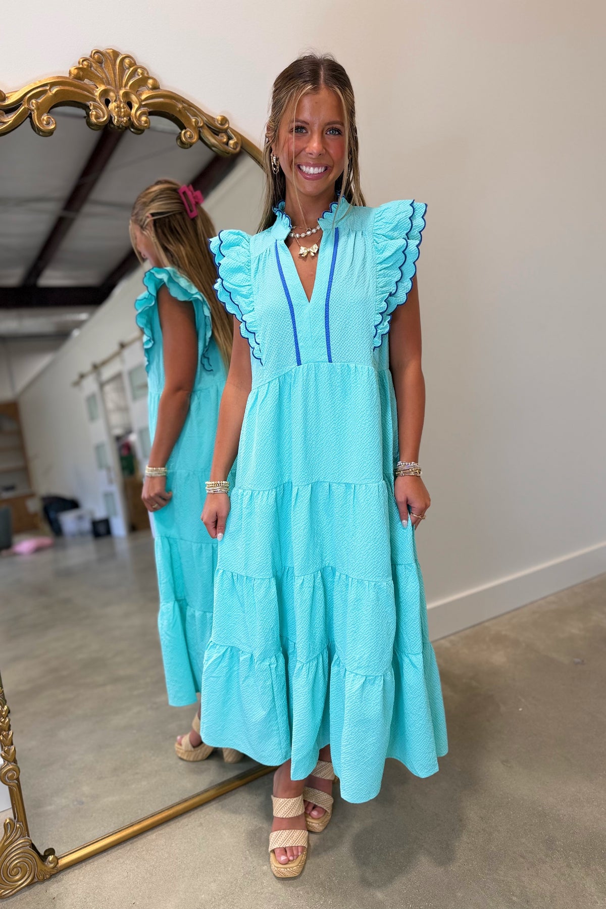 Umgee Lagoon Tide Scalloped Midi Dress