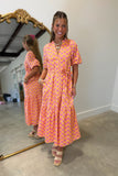 Starburst  Tiered Midi Dress Drift Floral Orange