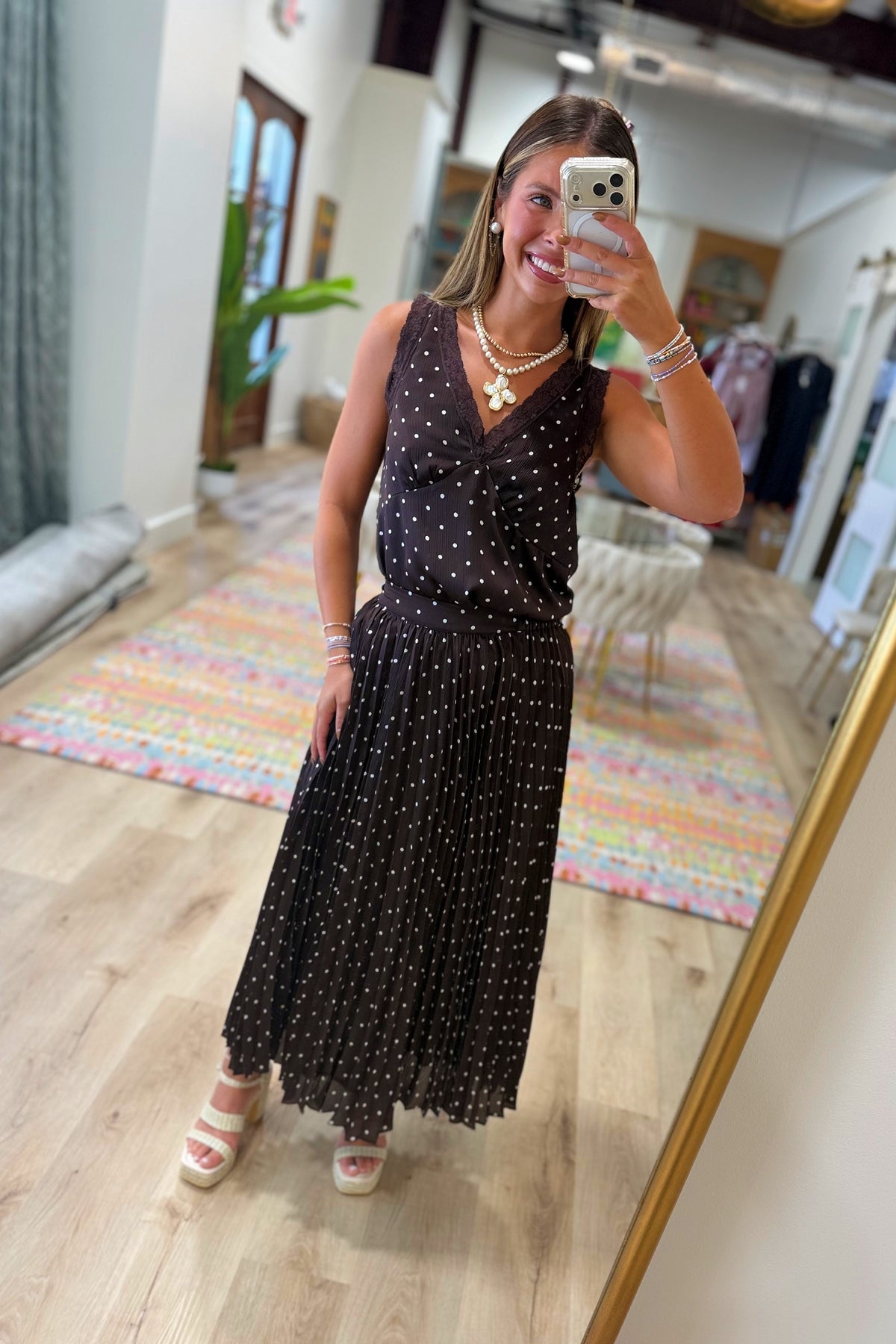 Spotted Muse Polka Dot Skirt Set Brown