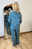 Amelia Ribbed Zip Up Set Teal RESTOCK