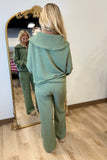 Amelia Ribbed Zip Up Set Olive RESTOCK